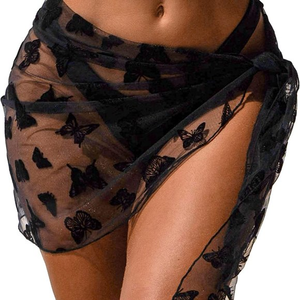 Ekouaer Women's Black Butterfly Short Sarongs Beach Wrap Sheer Wraps‎ Cover-up